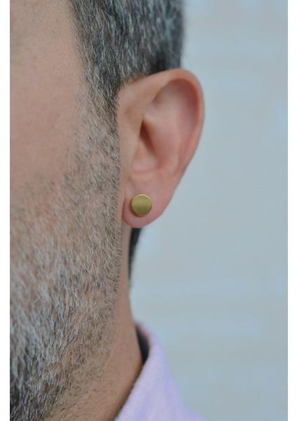 Erkek Vidalı Daire Model Çelik Küpe 7 mm Gold Renk