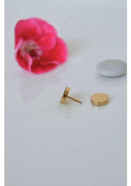 Erkek Vidalı Daire Model Çelik Küpe 7 mm Gold Renk modelleri