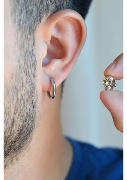 Erkek Kurukafa Figürlü Çelik Halka Küpe Kurukafalı Çelik Küpe Erkek fırsatları