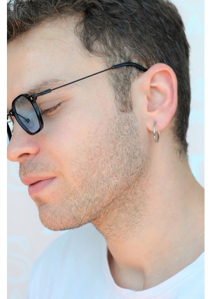 Erkek Gümüş Renk Çelik Halka Küpe 20 mm Büyük Boy