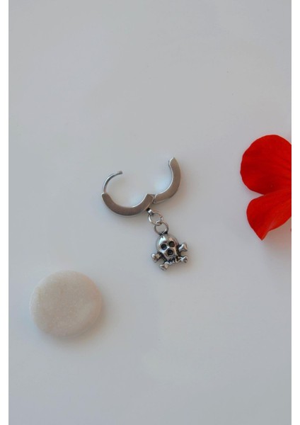 Kurukafa Figürlü Gümüş Renkli Erkek Çelik Halka Küpe Kurukafalı fırsatları