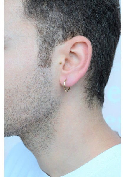Erkek Sarı Çelik Halka Küpe 16 mm Orta Boy modelleri
