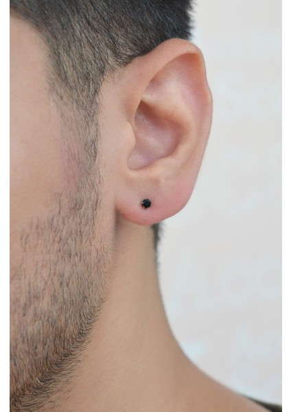 Erkek Siyah Tektaş Çelik Küpe 2 mm