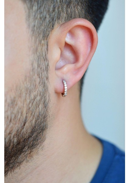 Zirkon Taşlı Gümüş Renkli Erkek Çelik Halka Küpe fiyatları