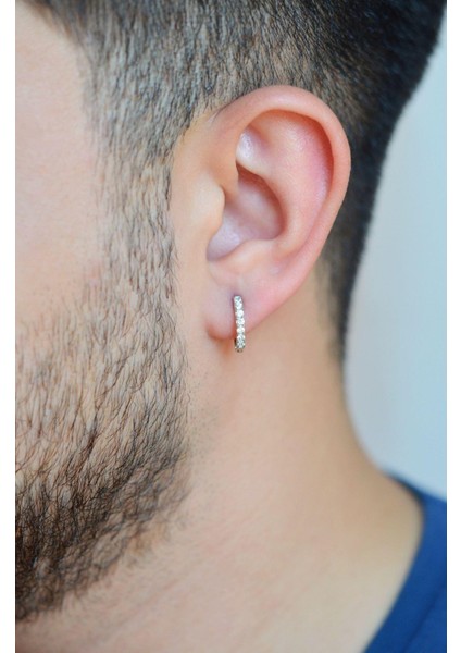 Zirkon Taşlı Gümüş Renkli Erkek Çelik Halka Küpe modelleri