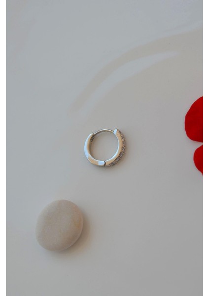 Zirkon Taşlı Gümüş Renkli Erkek Çelik Halka Küpe fırsatları