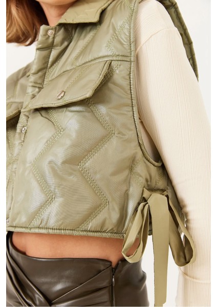 Ast 8017 Yandan Bağcıklı Kapitone Kadın Kısa Crop Puf Yelek fiyatları