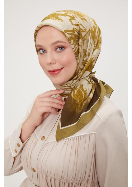 Yağ Yeşili Çiçek Soyut Desen Modal İpek Eşarp fiyatları