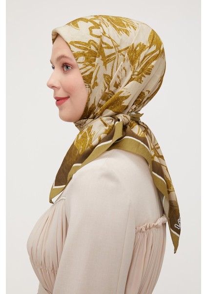 Yağ Yeşili Çiçek Soyut Desen Modal İpek Eşarp modelleri