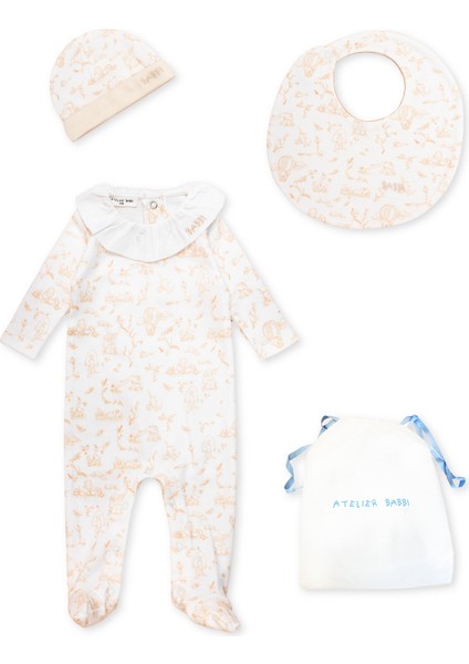 3'lü Yenidoğan Seti - Toile De Jouy / Bej