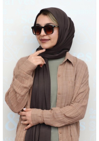 Acı Kahve Renk Likralı Viskon Penye Şal Lycra Scarf modelleri