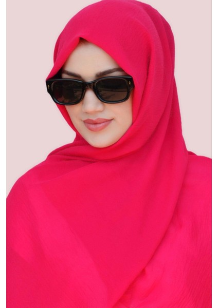 Fuşya Pembe Renk Medine Ipeği Şal Krinkle Ütü Istemeyen Kumaş