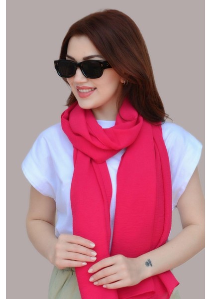 Fuşya Pembe Renk Medine Ipeği Şal Krinkle Ütü Istemeyen Kumaş fiyatları