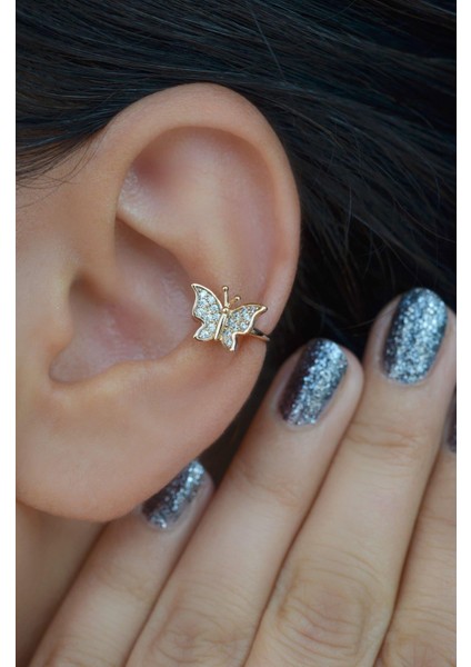 Sıkıştırmalı Kıkırdak Küpesi Mini Kelebek Earcuff