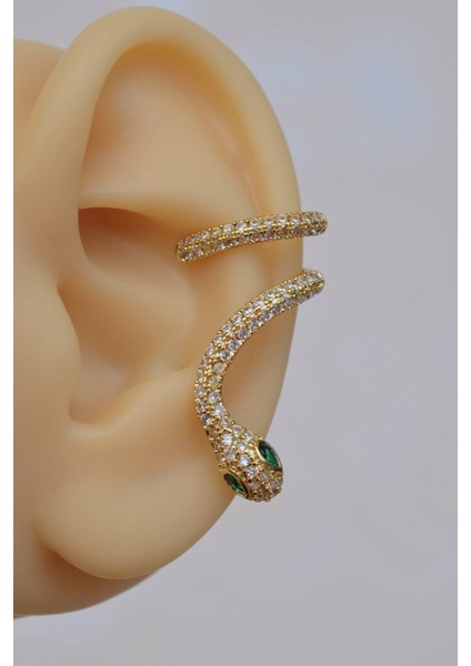 Yeşil Gözlü Yılan Earcuff Sıkıştımalı Kıkırdak Küpesi Gold fırsatları
