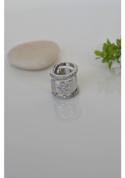Zirkon Taş Yıldız Detaylı Earcuff Deliksiz Kıkırdak Küpesi Gümüş Renkli fiyatları