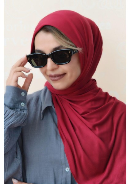 Bordo Renk Likralı Viskon Penye Şal Lycra Scarf