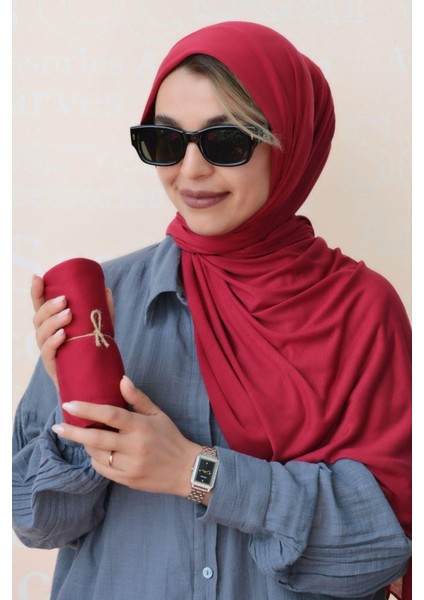 Bordo Renk Likralı Viskon Penye Şal Lycra Scarf modelleri