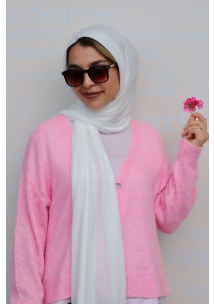 Kırık Beyaz Renk Likralı Viskon Penye Şal Lycra Scarf Off White modelleri