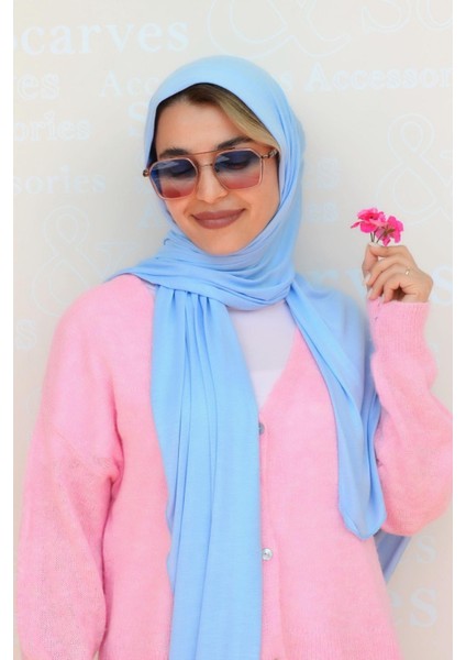 Bebe Mavi Renk Likralı Viskon Penye Şal Lycra Scarf