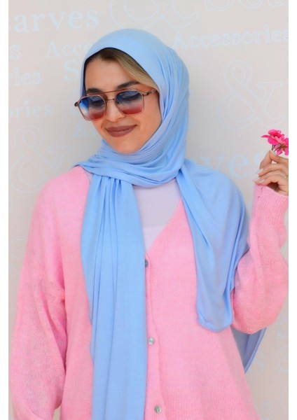Bebe Mavi Renk Likralı Viskon Penye Şal Lycra Scarf modelleri