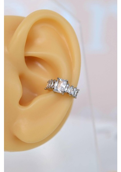Gümüş Renkli Baget Taşlı Earcuff Sıkıştırmalı Kıkırdak Küpesi fırsatları