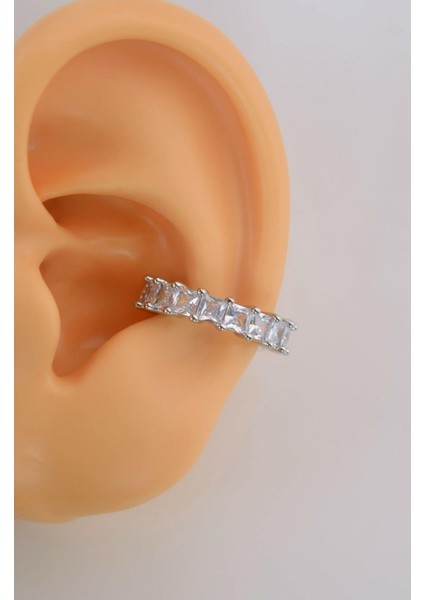 Taşlı Earcuff Gümüş Renk Sıkıştırmalı Kıkırdak Küpesi fiyatları