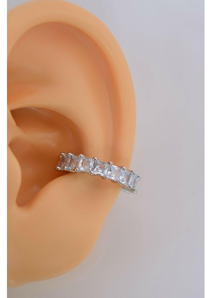 Taşlı Earcuff Gümüş Renk Sıkıştırmalı Kıkırdak Küpesi fırsatları