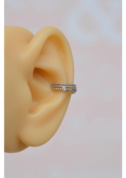 İnce Zirkon Earcuff Sıkıştırmalı Kıkırdak Küpesi Gümüş Renkli fiyatları