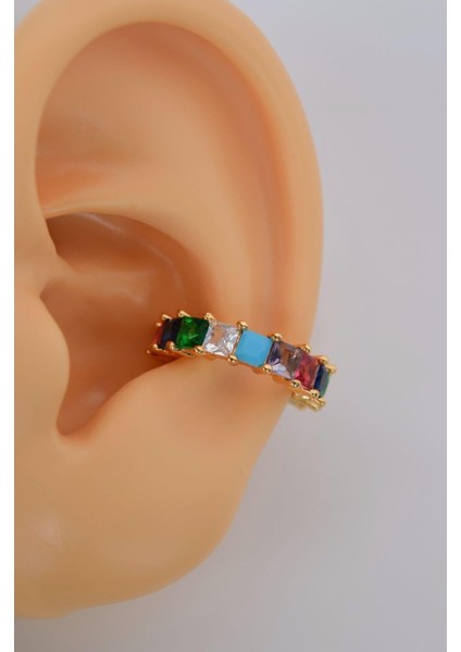 Renkli Zirkon Sıkıştırmalı Kıkırdak Küpe Multicolor fiyatları