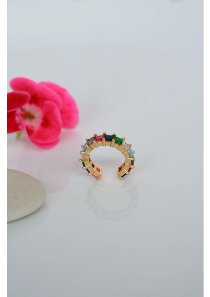 Renkli Zirkon Sıkıştırmalı Kıkırdak Küpe Multicolor modelleri