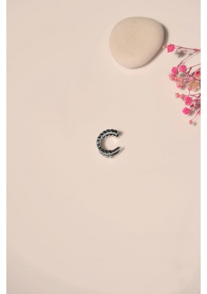 İki Sıralı Taşlı Sıkıştırmalı Kıkırdak Küpe Earcuff Gümüş Renkli fırsatları