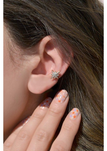 Zirkon Gold Kuzey Yıldızı Sıkıştırmalı Kıkırdak Küpesi Earcuff fırsatları