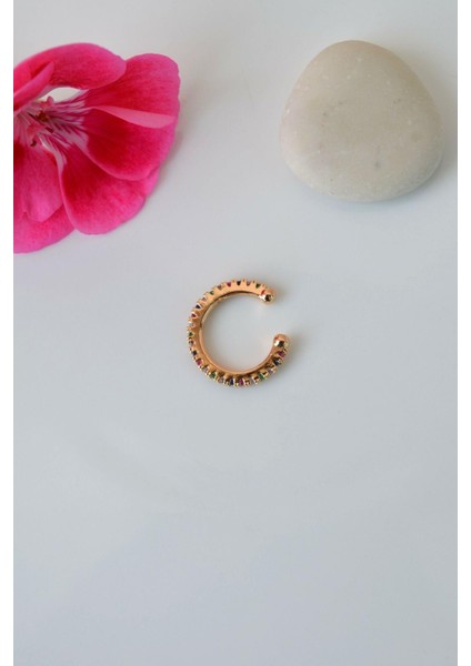 Multicolor Çok Renkli İnce Taşlı Earcuff Sıkıştırmalı Kıkırdak Küpesi fiyatları