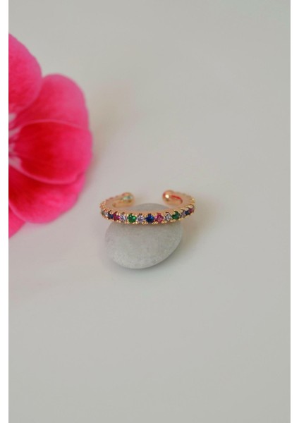 Multicolor Çok Renkli İnce Taşlı Earcuff Sıkıştırmalı Kıkırdak Küpesi modelleri