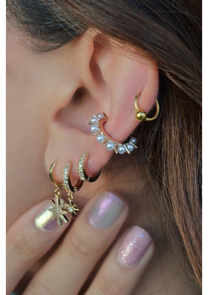 İncili Taç Model Sıkıştırma Kıkırdak Küpe Earcuff fiyatları