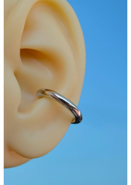 Büyük Boy Bombeli Düz Halka Model Earcuff Geçirmeli Kıkırdak Küpesi