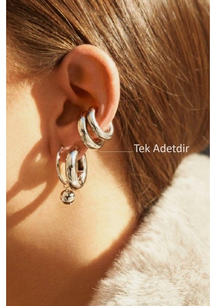 Büyük Boy Bombeli Düz Halka Model Earcuff Geçirmeli Kıkırdak Küpesi fırsatları