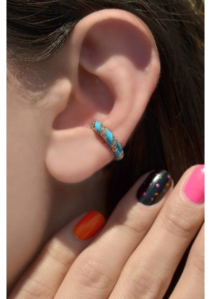 Mavi Mineli Earcuff Kıkırdak Küpesi