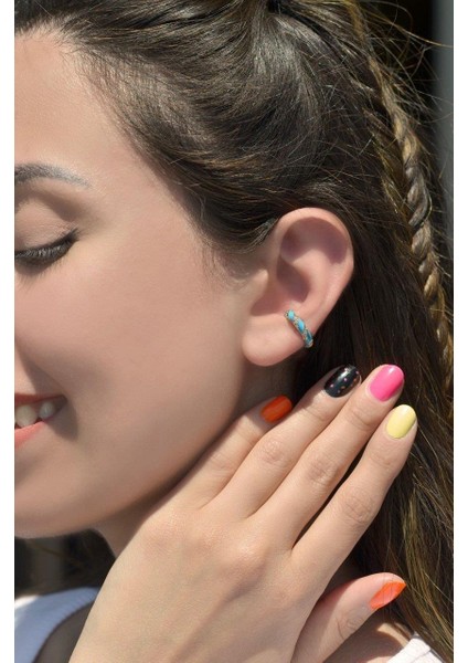 Mavi Mineli Earcuff Kıkırdak Küpesi fiyatları