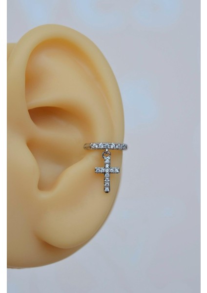 Zirkon Taşlı Cross Sallantılı Earcuff Sıkıştırmalı Kıkırdak Küpesi fırsatları