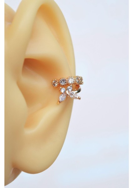 Kelebekli Sıkıştırmalı Kıkırdak Küpesi Taşlı Earcuff
