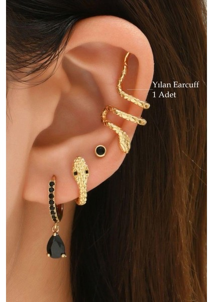 Gold Yılan Earcuff Sıkıştırmalı Kıkırdak Küpesi