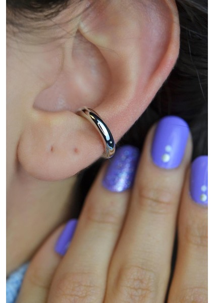 Gümüş Renkli Sıkıştırmalı Kıkırdak Küpesi Düz Earcuff