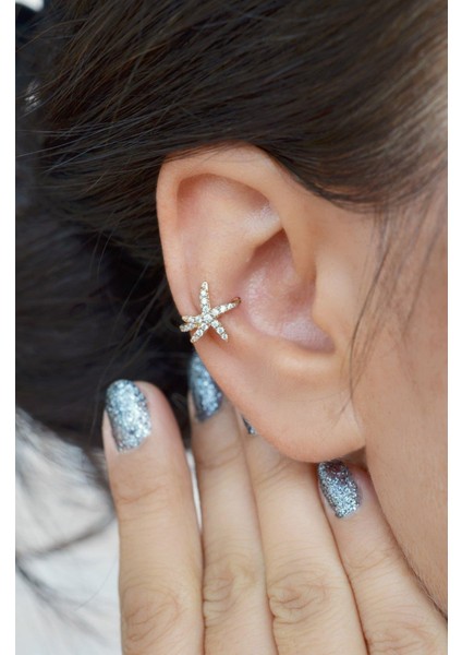 Sıkıştırmalı Kıkırdak Küpesi Deniz Yıldızı Earcuff