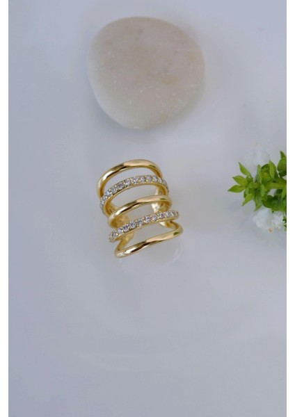 Taşlı Çoklu Earcuff Sıkıştırmalı Kıkırdak Küpesi Gold Renkli fiyatları