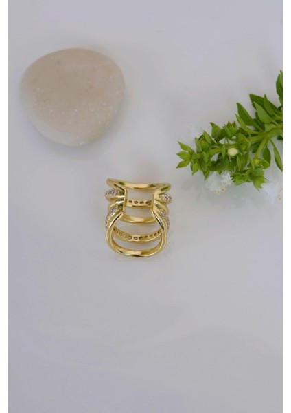Taşlı Çoklu Earcuff Sıkıştırmalı Kıkırdak Küpesi Gold Renkli modelleri