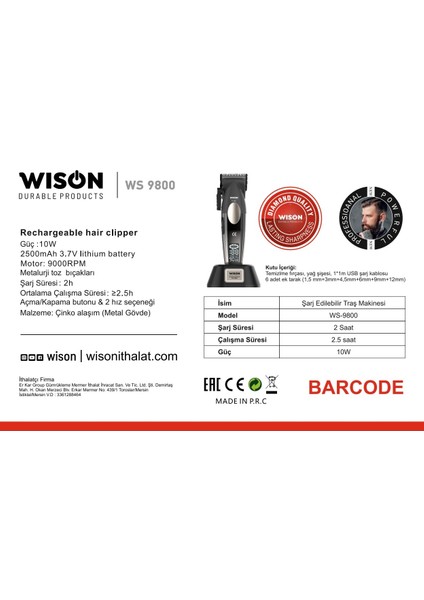WS-9800 Profesyonel Saç Sakal Tıraş Makinesi (Yeni Ürün) modelleri