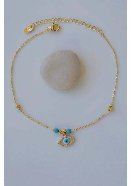 Sacce Scarves&Accessories Zirkon Mavi Nazar Göz Sallantılı Halhal Gold Renkli