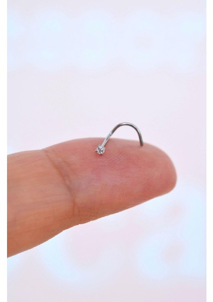 316 L Çelik 1.5 mm Tektaş Hızma Arkası Kıvrımlı Düşmeyen Burun Piercingi